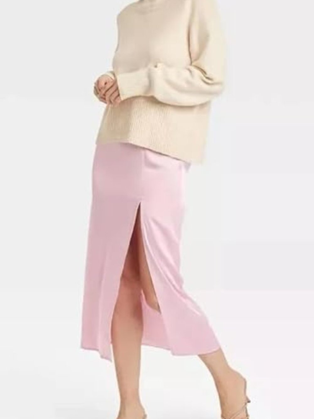 A New Day Pink Satin Midi/Maxi Pencil Skirt with Slit Size 2